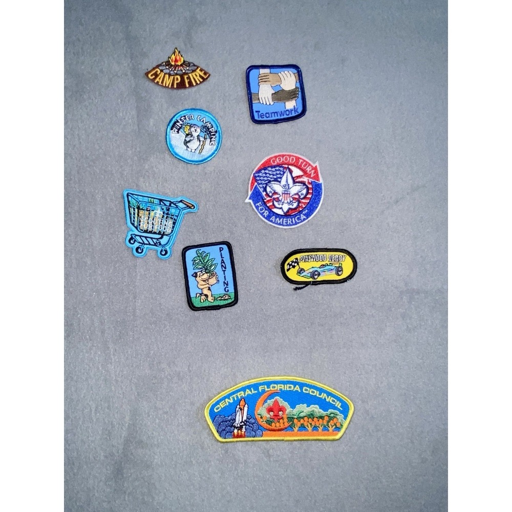Boy Scout Patches Lot Of 8 Appear Unused Camping, Teamwork, Florida, Pine Derby